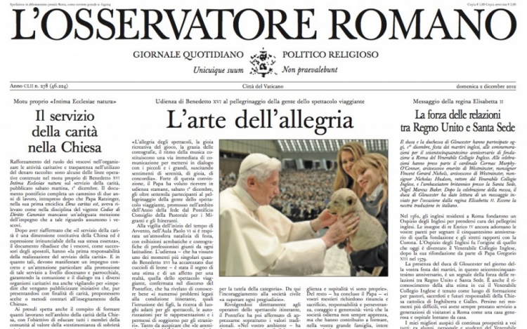 Az Új Ember kéthetente mellékletben válogat a félhivatalos vatikáni napilapból